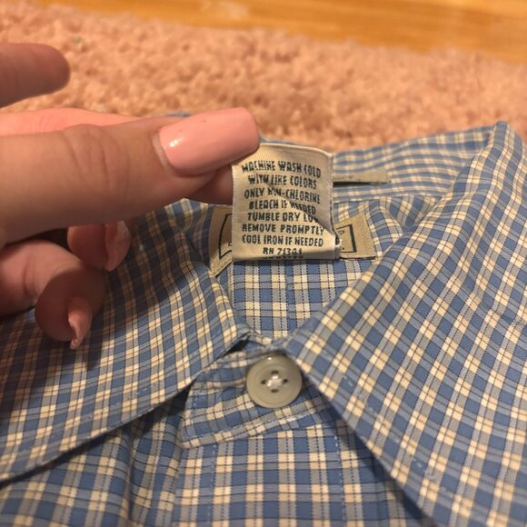 LL BEAN Men's Blue Check Grid Wrinkle Resistant Casual Button Shirt L-Tall VTG - Picture 3 of 6